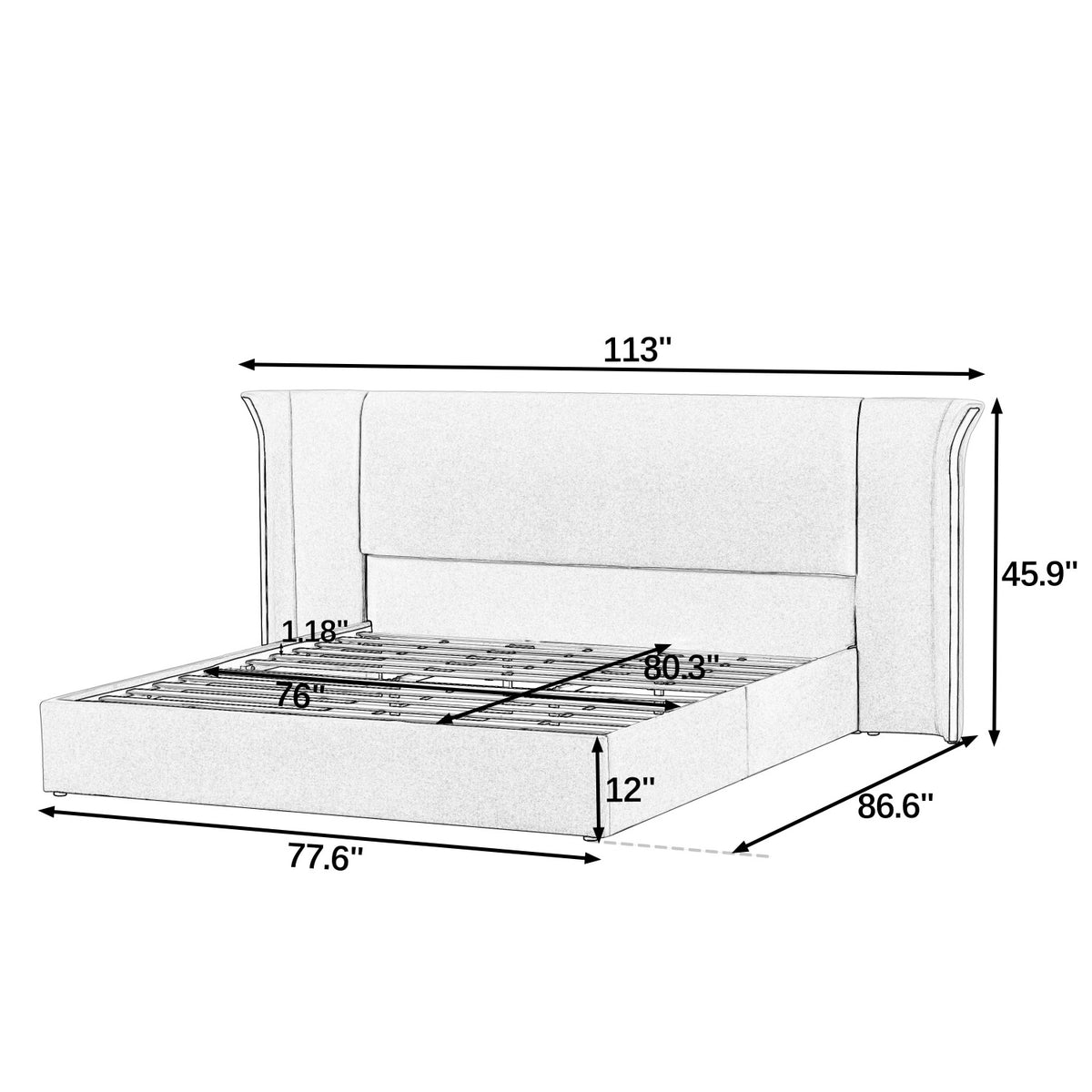 King Size Wing‑Back Upholstered Bed Frame | OROA