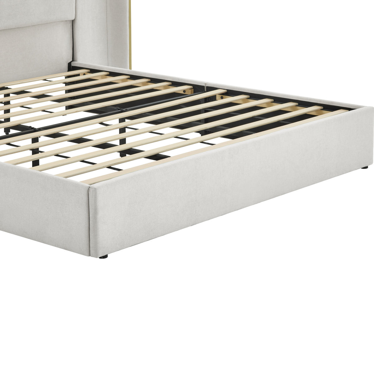 Queen Size Beige Chenille Wingback Upholstered Bed Frame | OROA