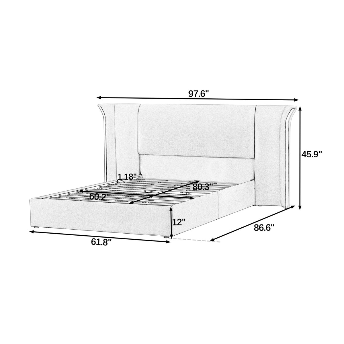 Queen Size Beige Chenille Wingback Upholstered Bed Frame | OROA