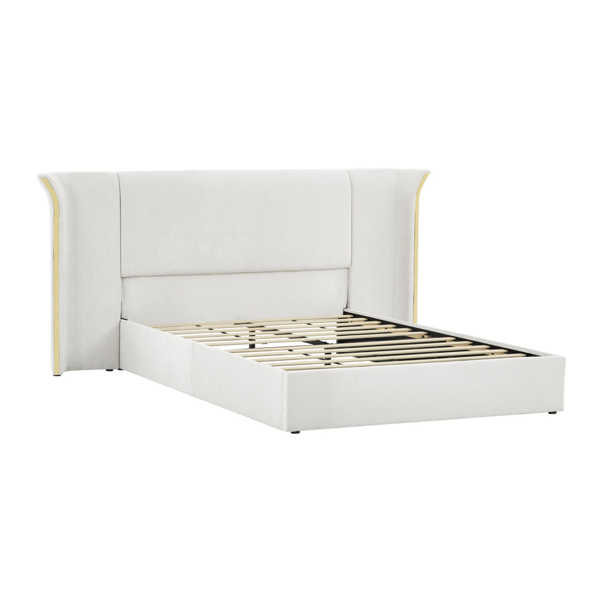 Queen Size Beige Chenille Wingback Upholstered Bed Frame | OROA