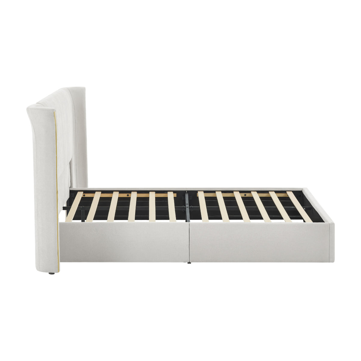 Queen Size Beige Chenille Wingback Upholstered Bed Frame | OROA