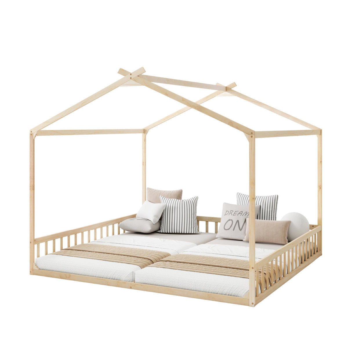 Double Twin House-Shaped Floor Bed | OROA Kids