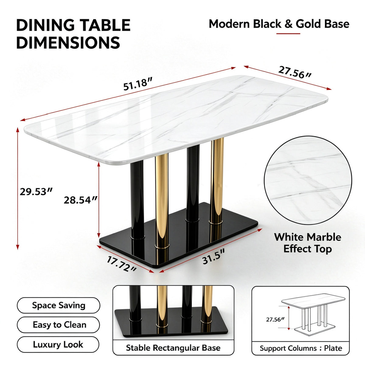 Modern European furniture - Modern Luxury Marble Pattern Glass Dining Table - www.oroa.com
