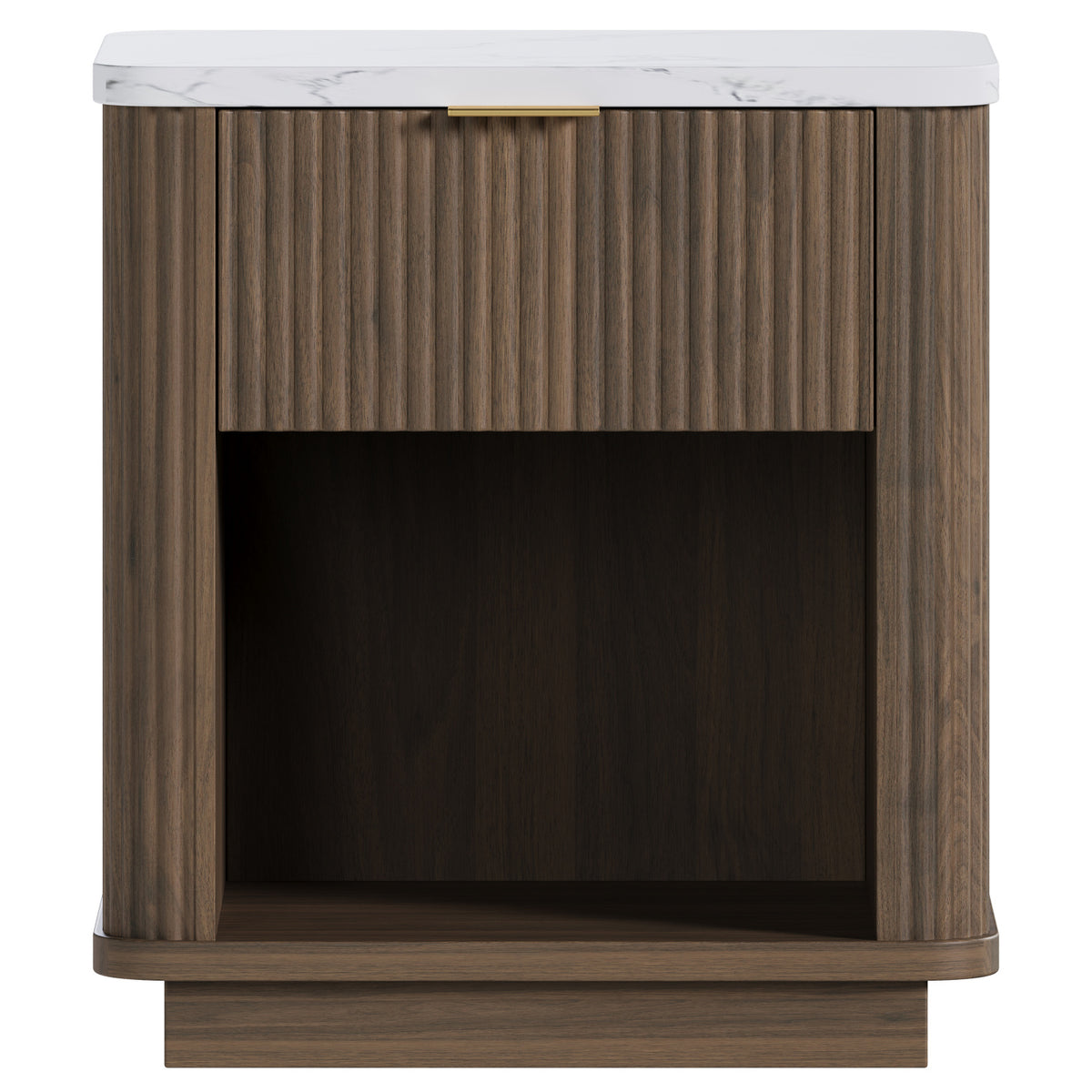 Walnut Fluted Nightstand with Storage Drawer | OROA
