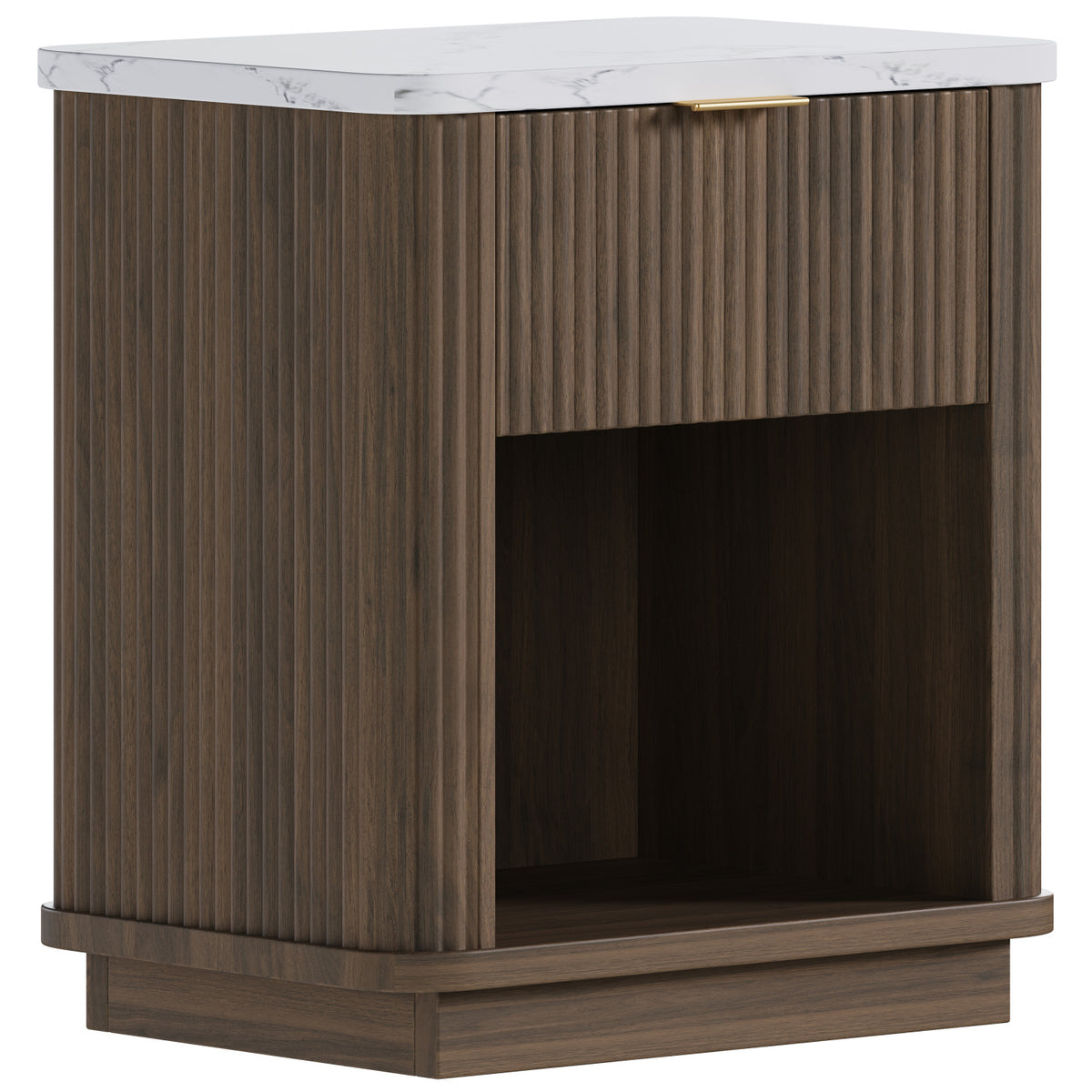 Walnut Fluted Nightstand with Storage Drawer | OROA