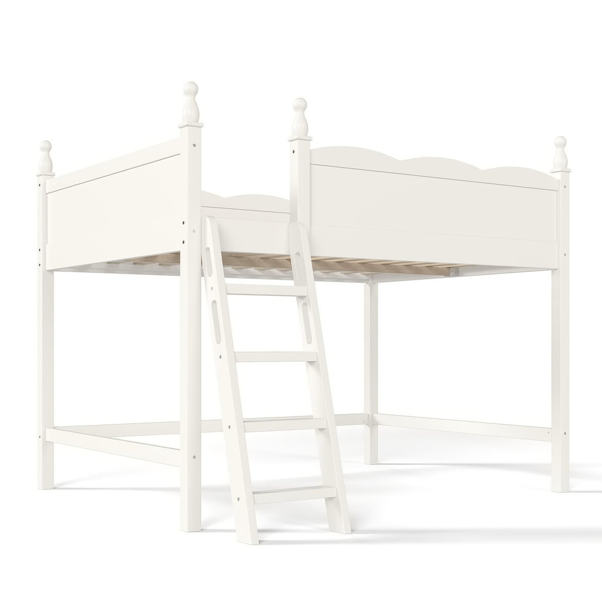 Solid Wood Beige Loft Bed with Ladders | OROA Kids