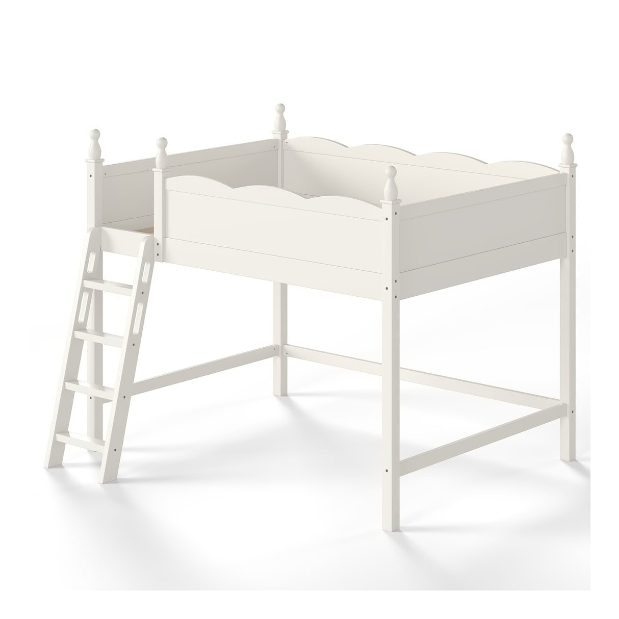 Solid Wood Beige Loft Bed with Ladders | OROA Kids