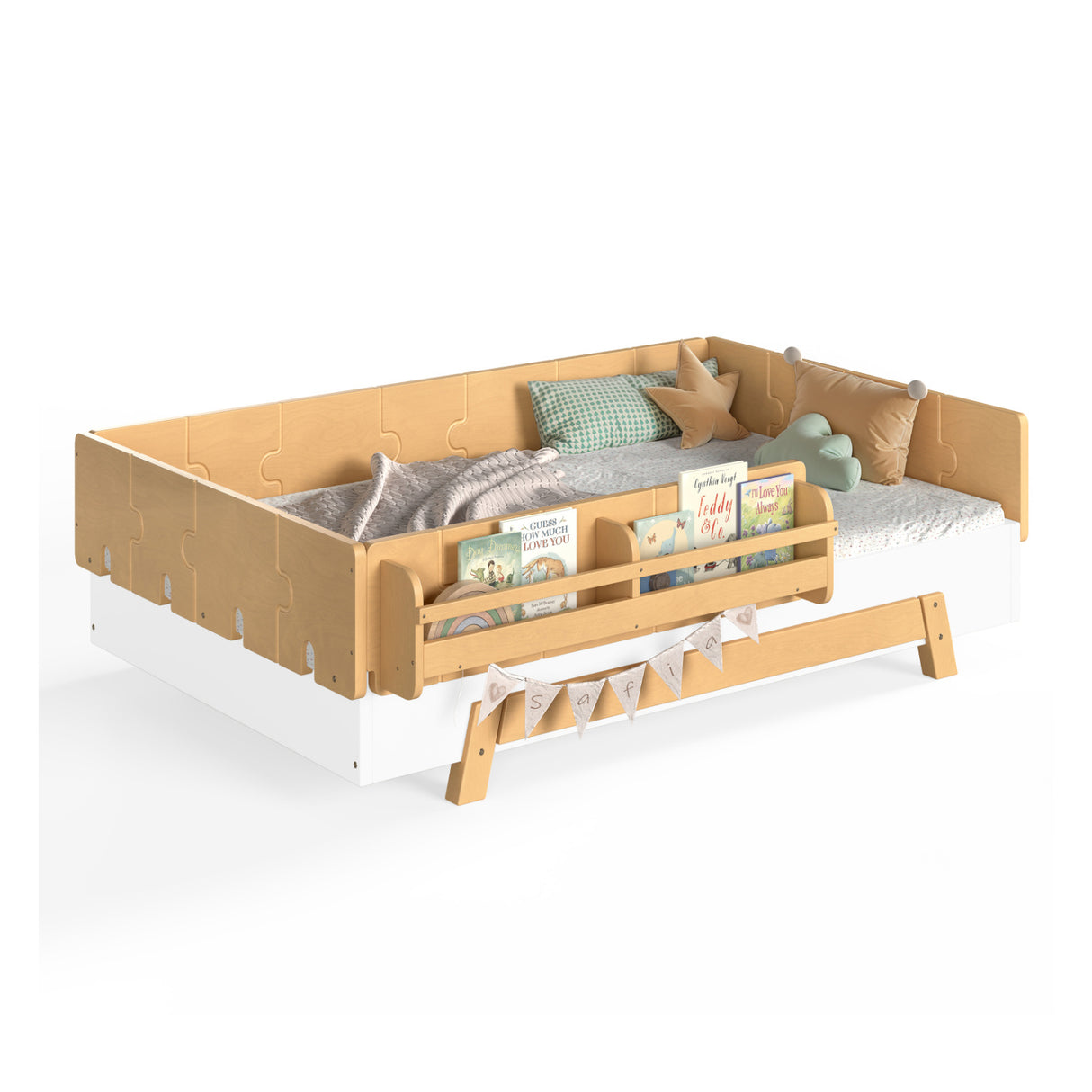 Solid Wood Montessori Twin Bed and Bookshelves | OROA Kids