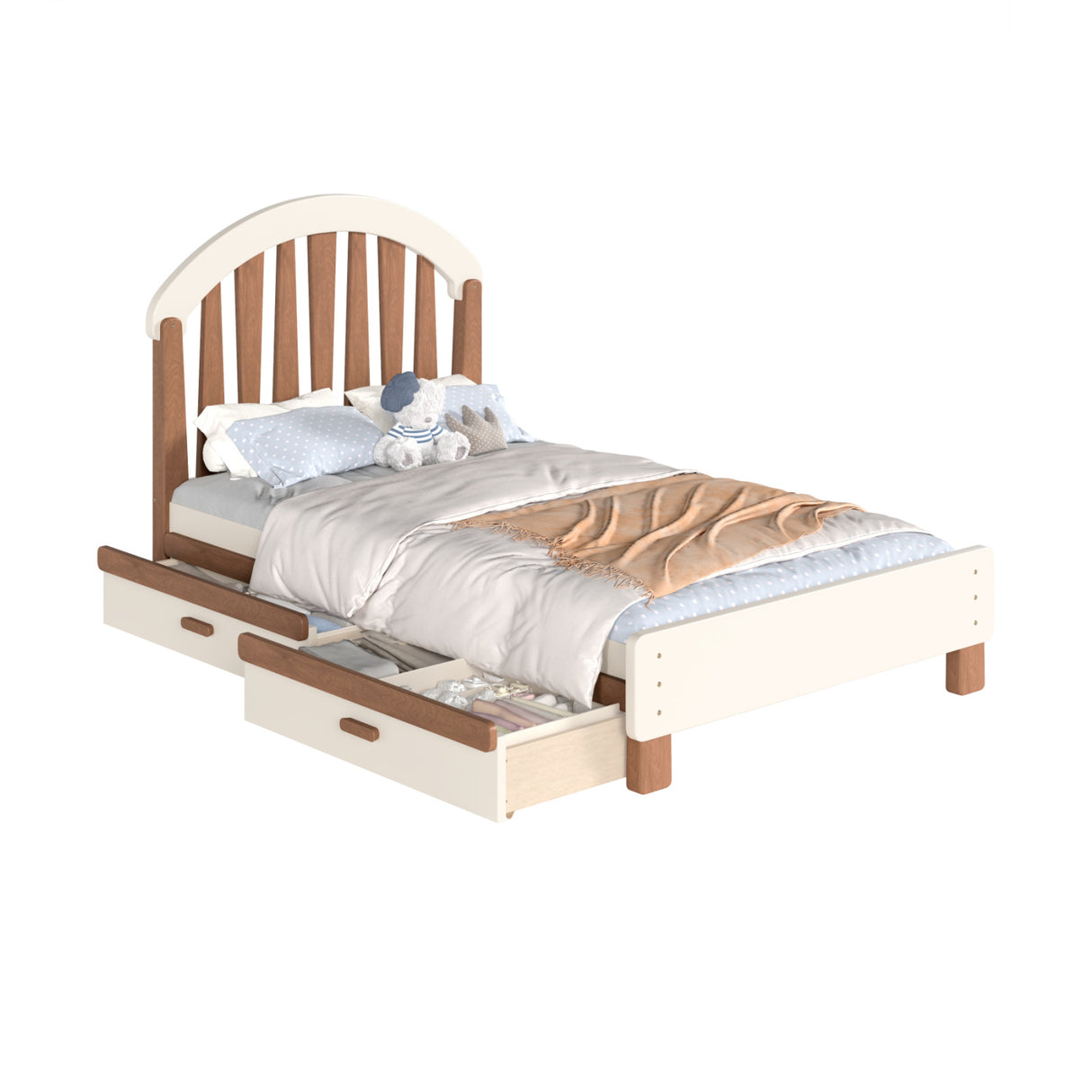 Beige Twin Platform Bed with Storage | OROA Kids