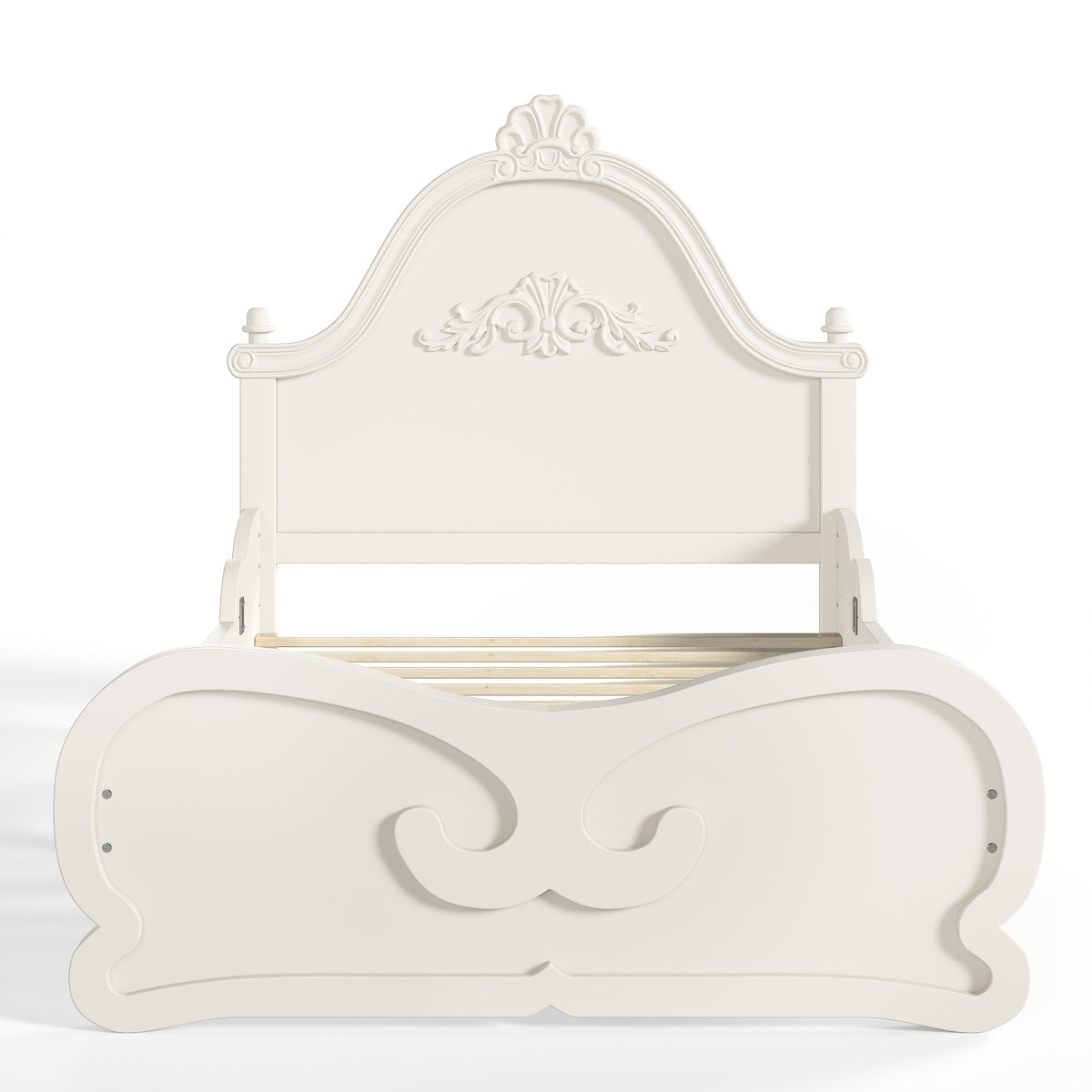 Beige Twin Vintage Carved Solid Wood Platform Bed | OROA Kids