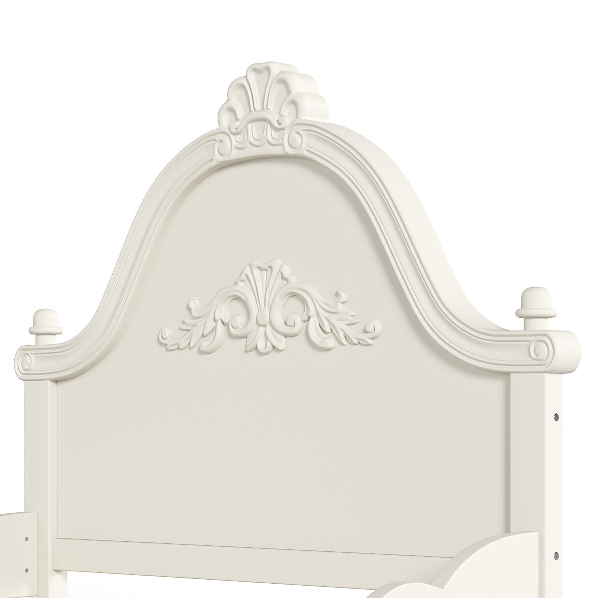 Beige Twin Vintage Carved Solid Wood Platform Bed | OROA Kids