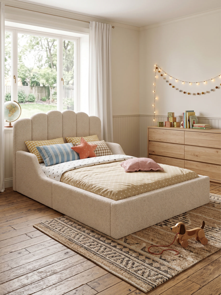 Full Teddy Fabric Upholstered Floor Bed| OROA Kids