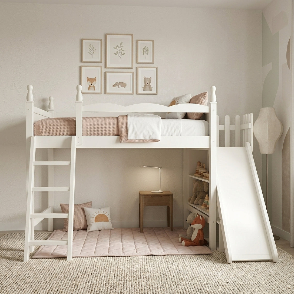 Twin Loft Bed with Storage Shelves and Wardrobe | OROA Kids