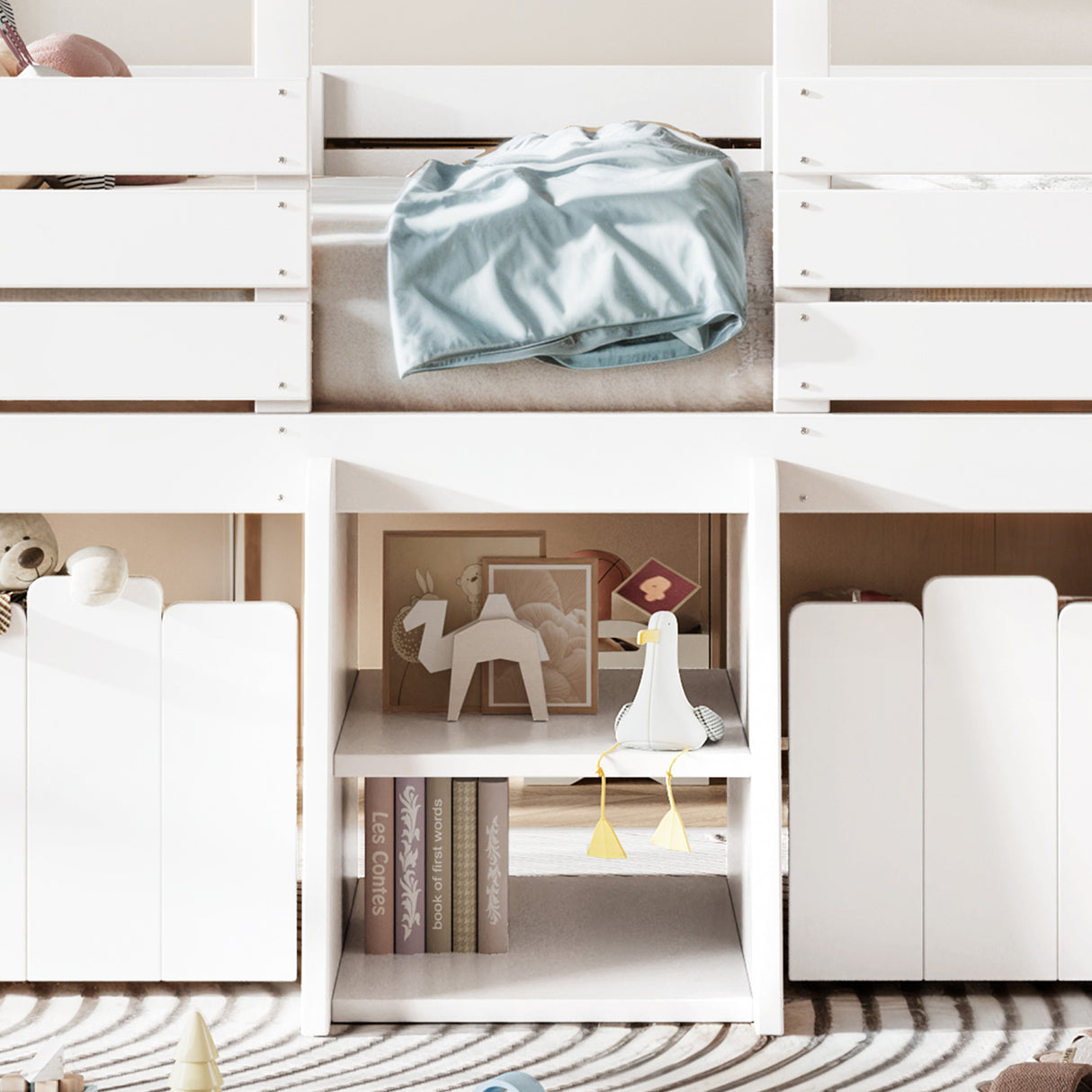 White Full House Loft Bed with Stairs and Storage Drawers | OROA Kids