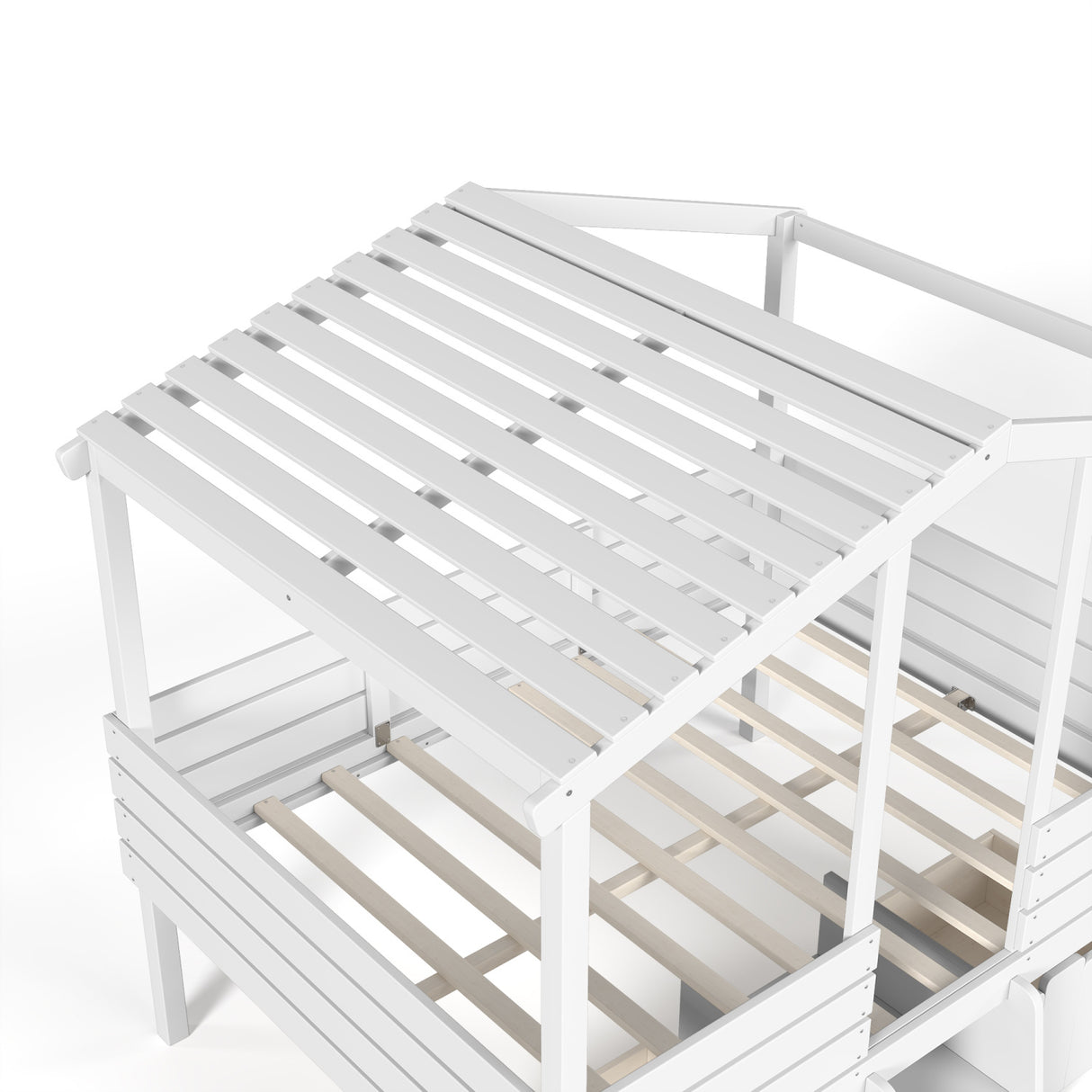 White Full House Loft Bed with Stairs and Storage Drawers | OROA Kids