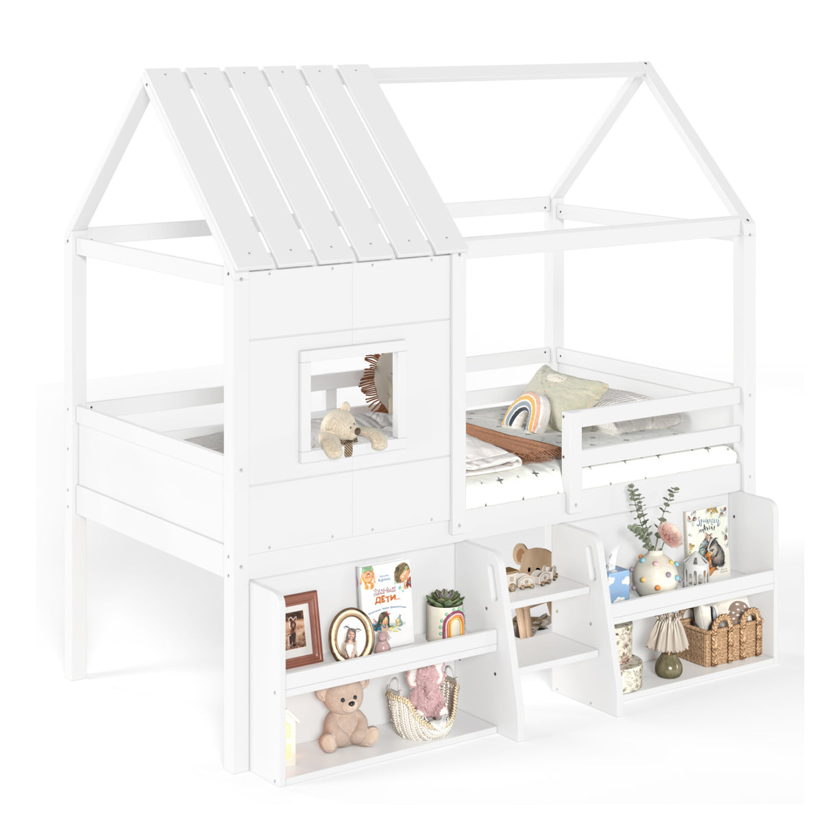 Twin Size Loft Bed with Playhouse | OROA Kids