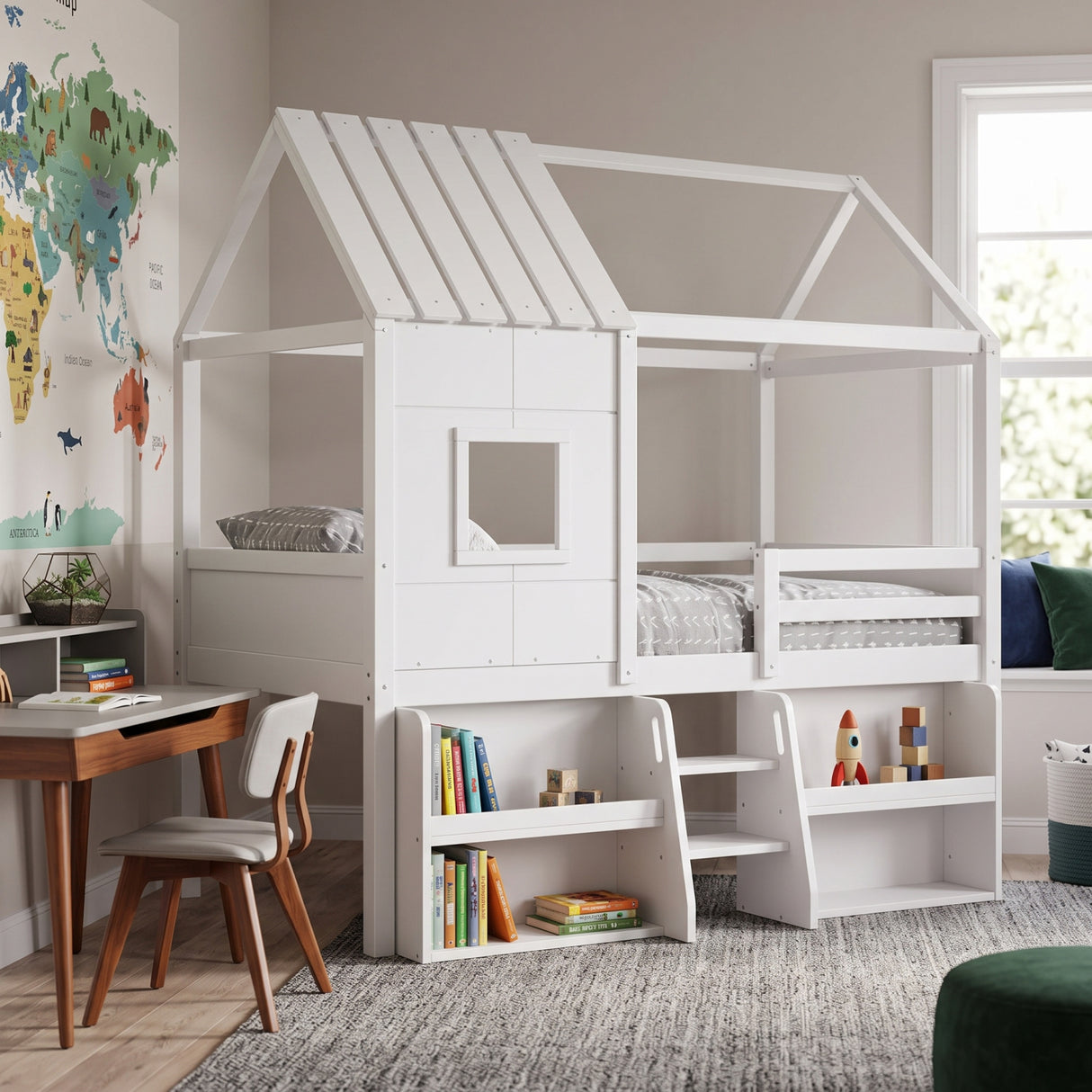 Twin Size Loft Bed with Playhouse | OROA Kids