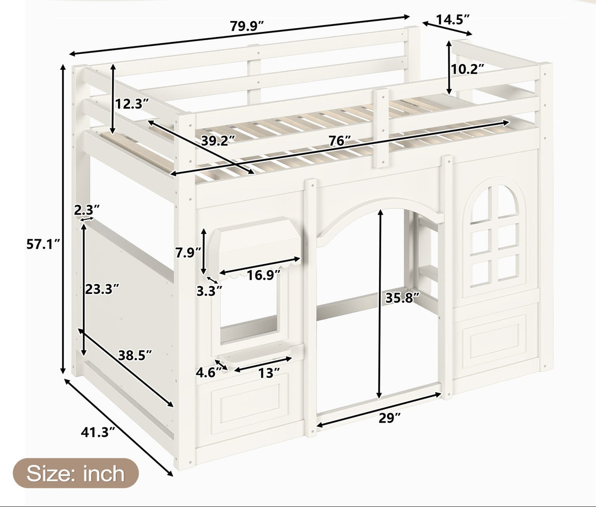 Twin Kids Playhouse Loft Bed with Storage Shelves | OROA Kids