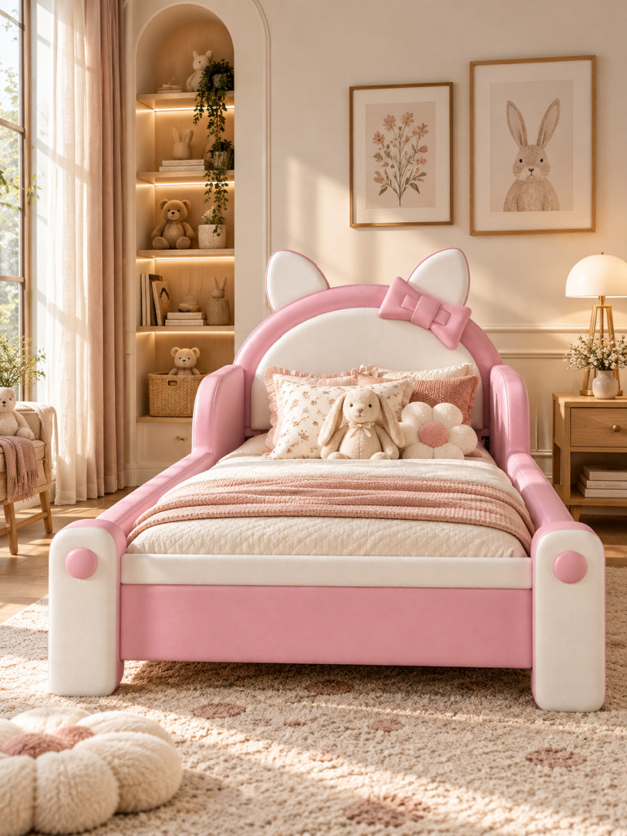 Pink & White Twin Cat Shaped Bed | OROA Kids