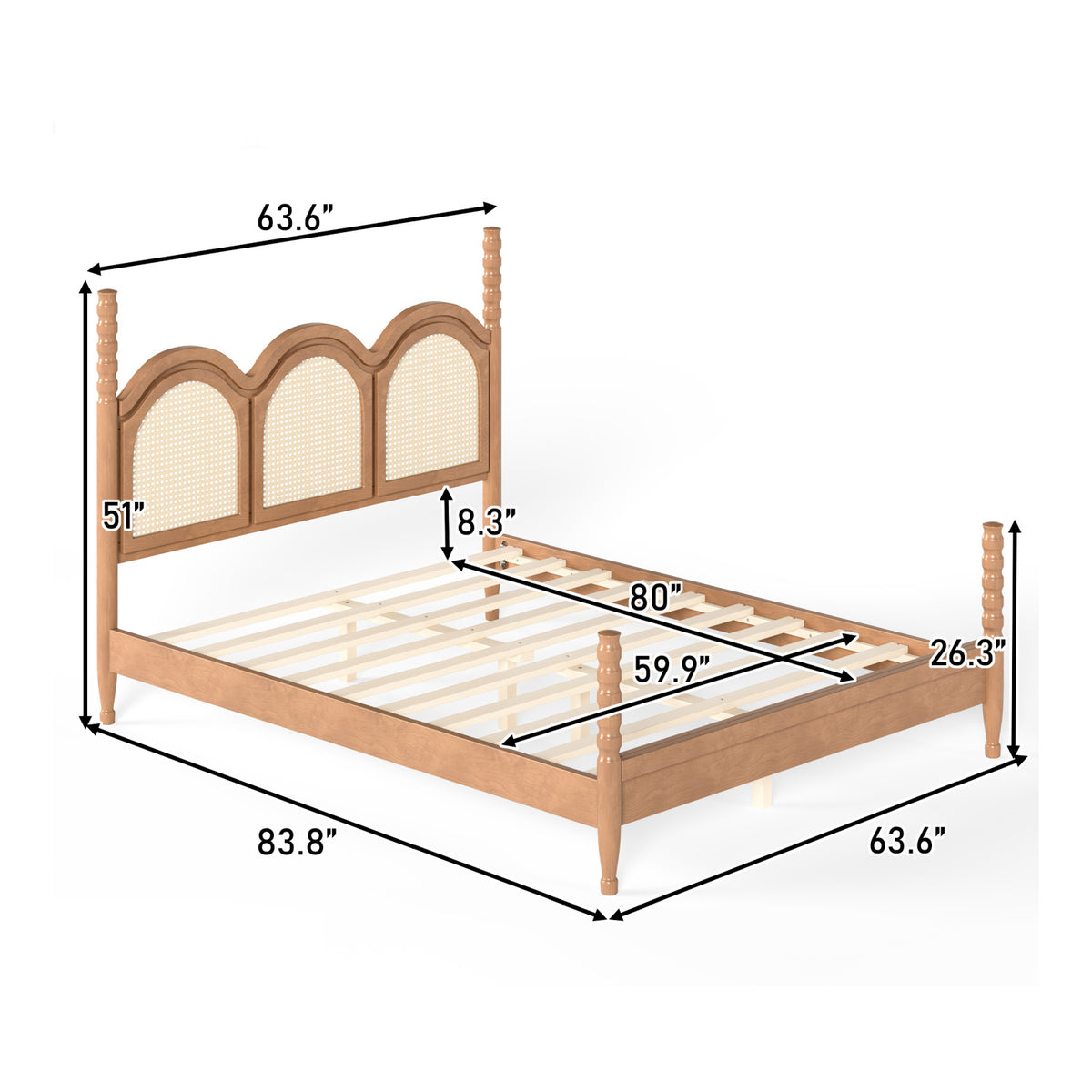 Queen Platform Bed with Arched Woven Headboard | OROA
