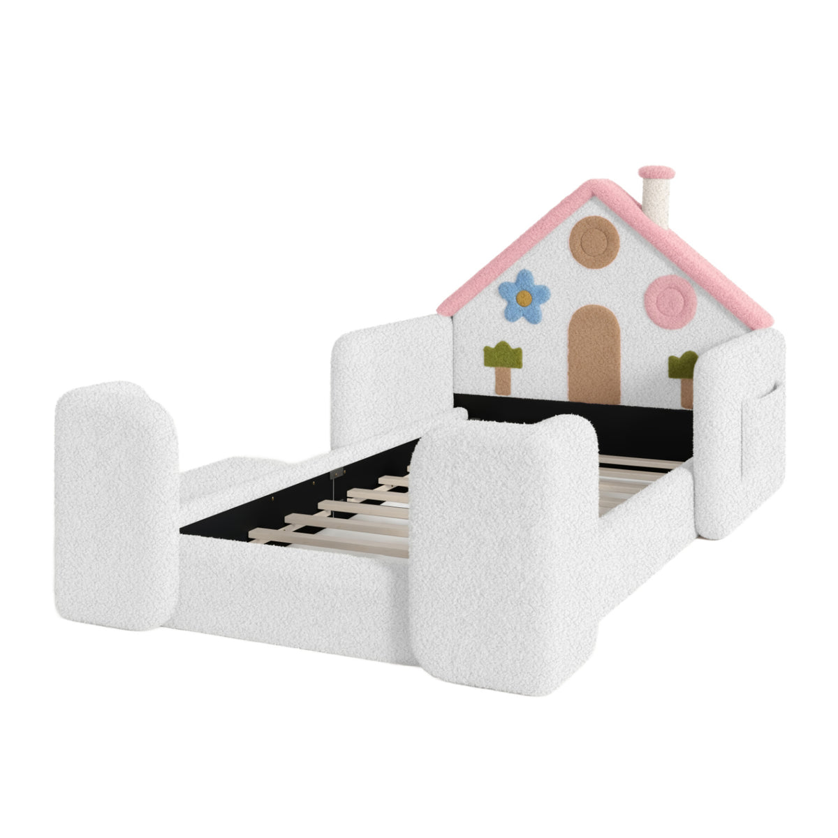 Twin House-Shaped Upholstered Kids Floor Bed | OROA Kids