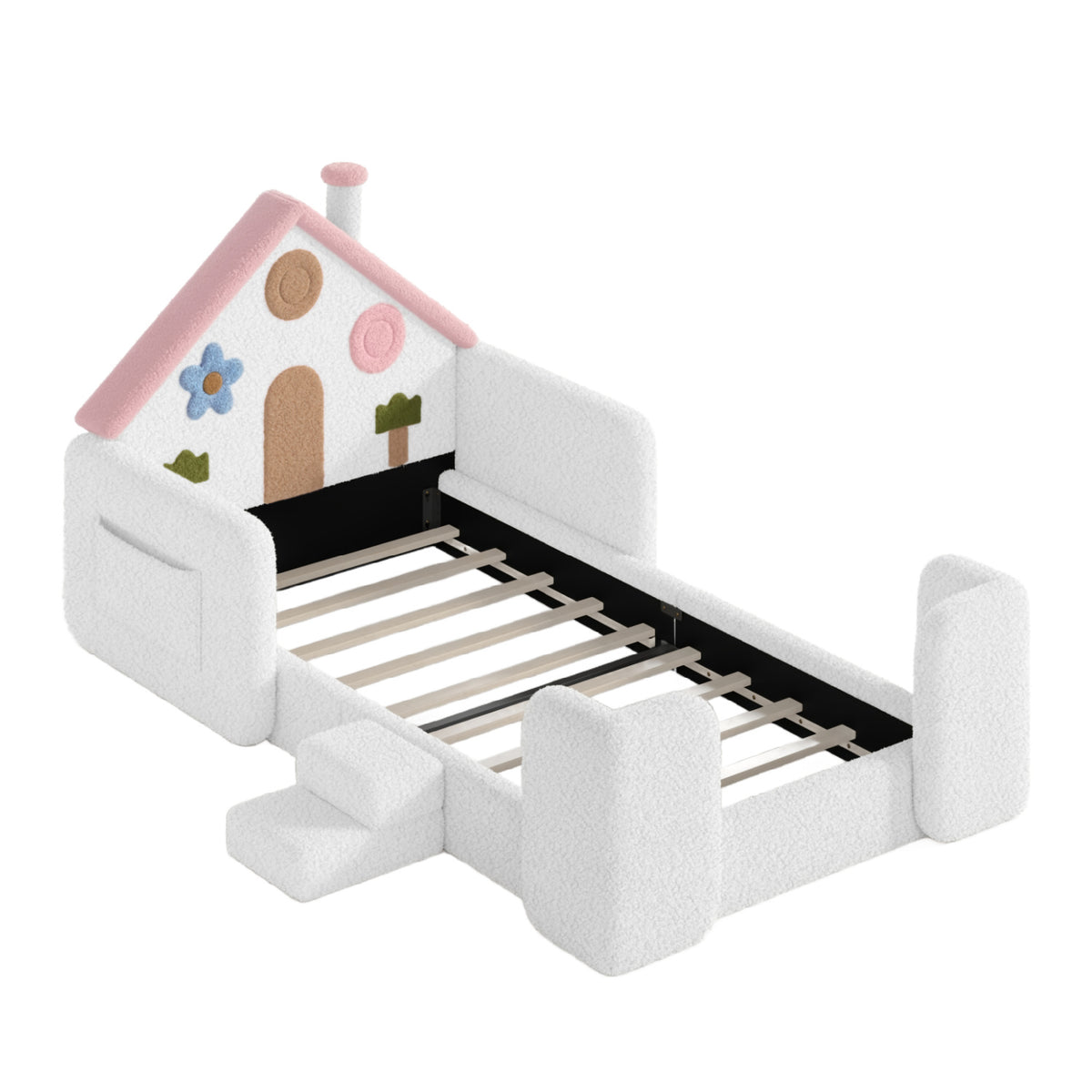 Twin House-Shaped Upholstered Kids Floor Bed | OROA Kids