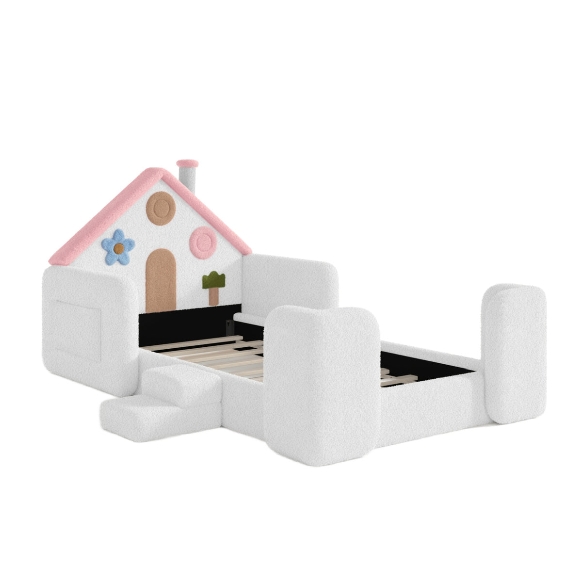 Twin House-Shaped Upholstered Kids Floor Bed | OROA Kids