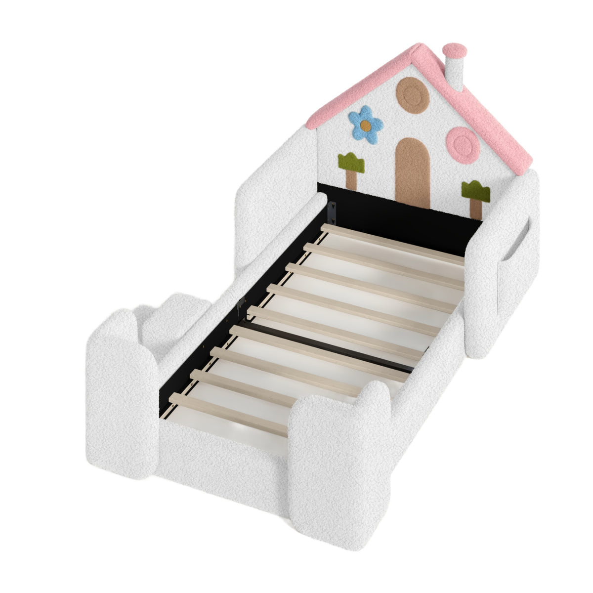Twin House-Shaped Upholstered Kids Floor Bed | OROA Kids