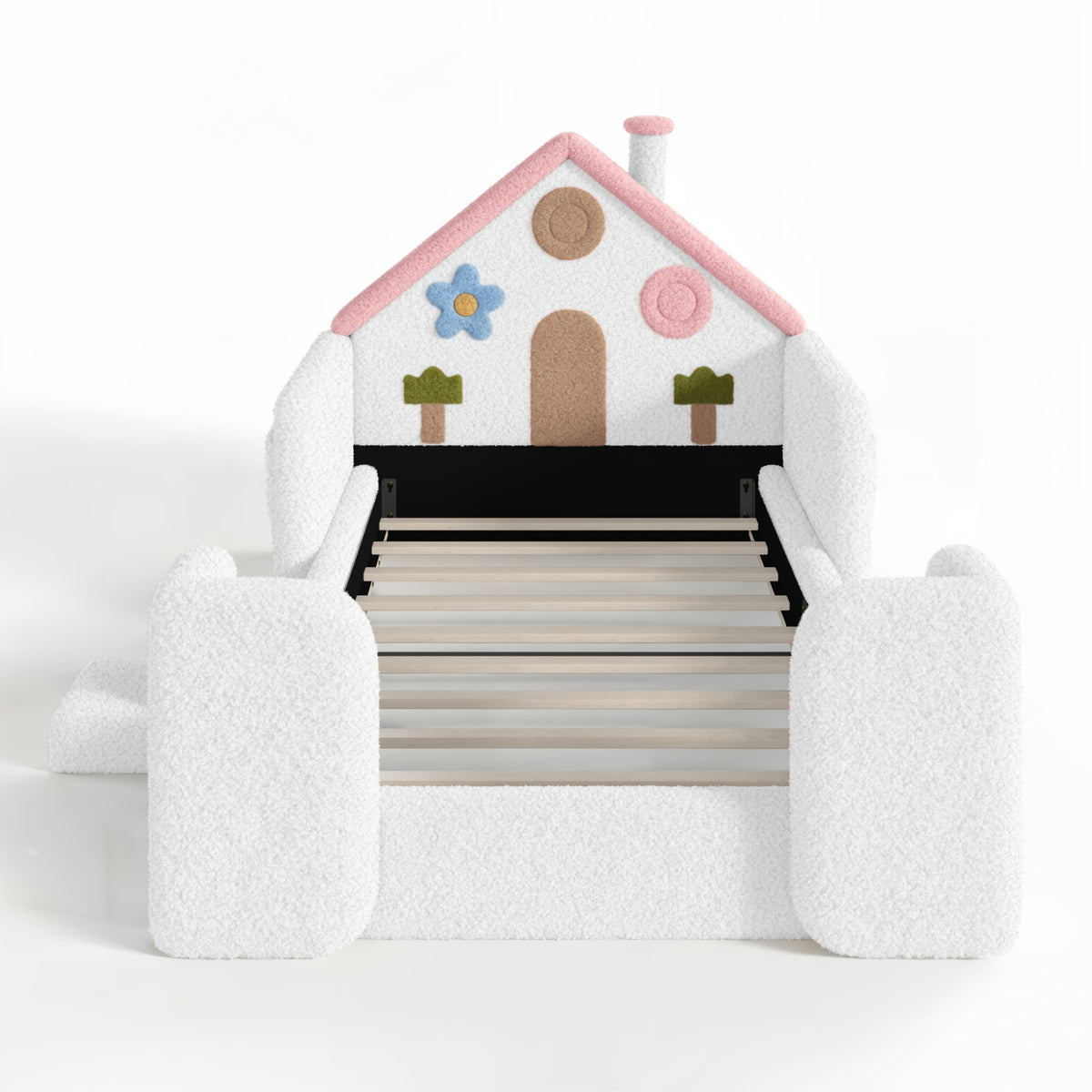 Twin House-Shaped Upholstered Kids Floor Bed | OROA Kids