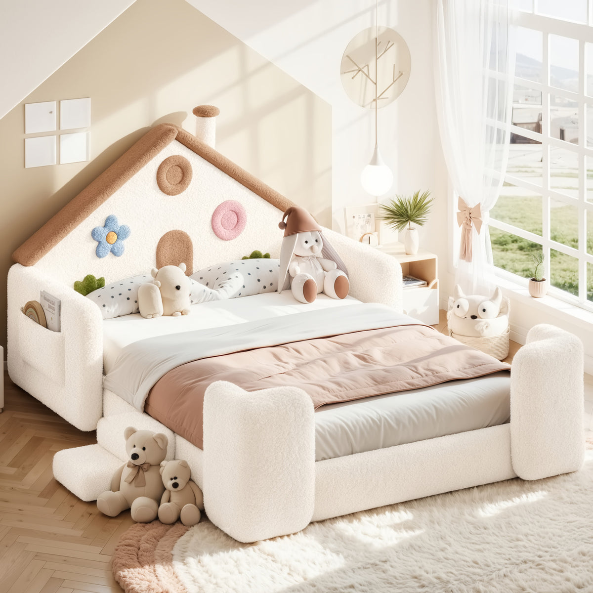 Full House-Shaped Upholstered Kids Floor Bed - OROA Kids - view 2