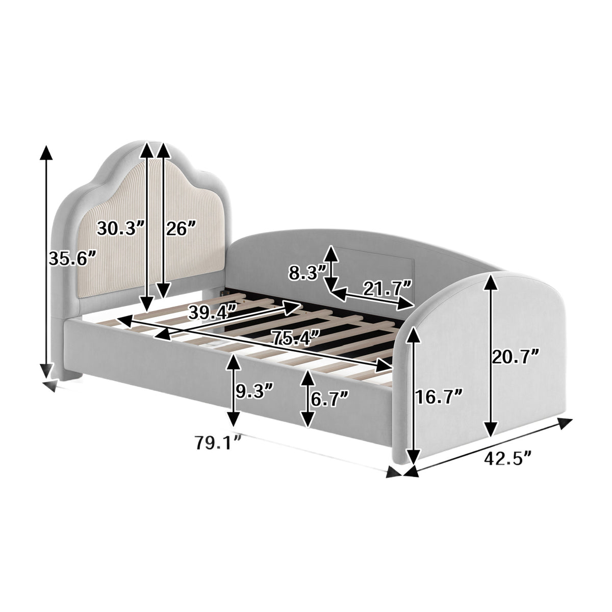 Modern European furniture - Upholstered Curved Headboard Twin Bed - www.oroa.com
