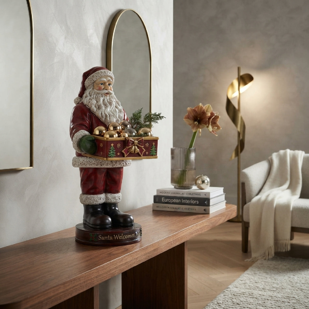 Christmas Santa Claus Statue with Storage Tray | OROA
