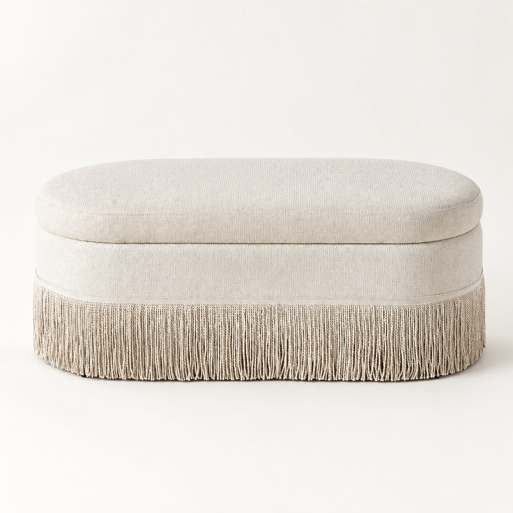 Modern European furniture - Oval Upholstered Beige Ottoman - www.oroa.com