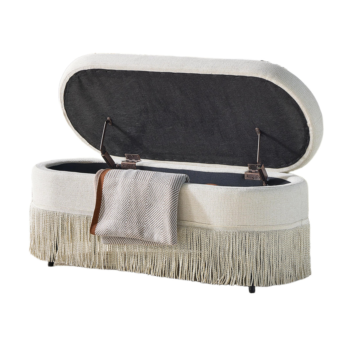 Modern European furniture - Oval Upholstered Beige Ottoman - www.oroa.com
