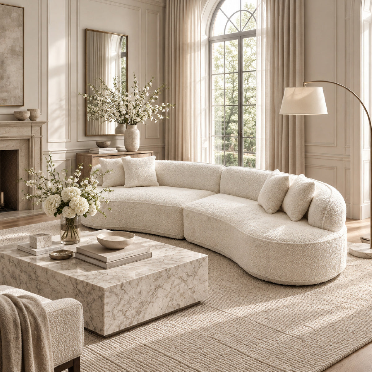 Modern European furniture - White Curved L-Shape Sectional Sofa - www.oroa.com