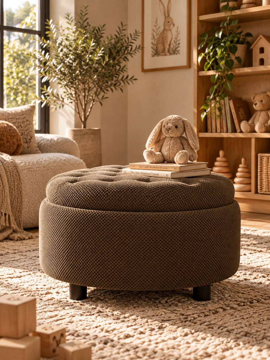 Modern Tufted Fabric Circle Coffee Table | OROA