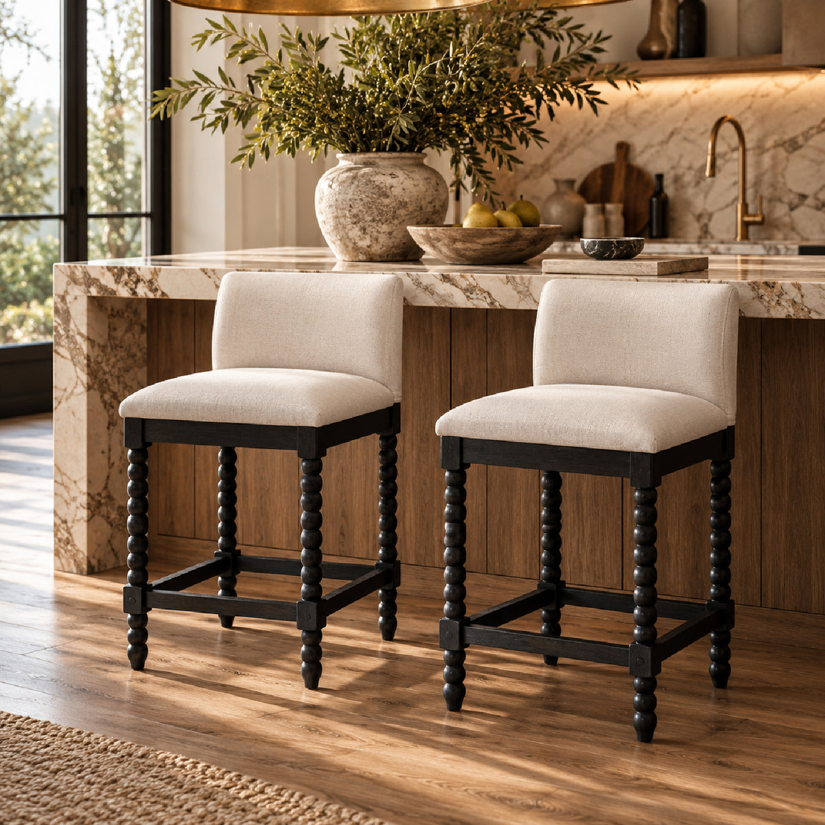 Linen Upholstered Bar Stools (2) | OROA