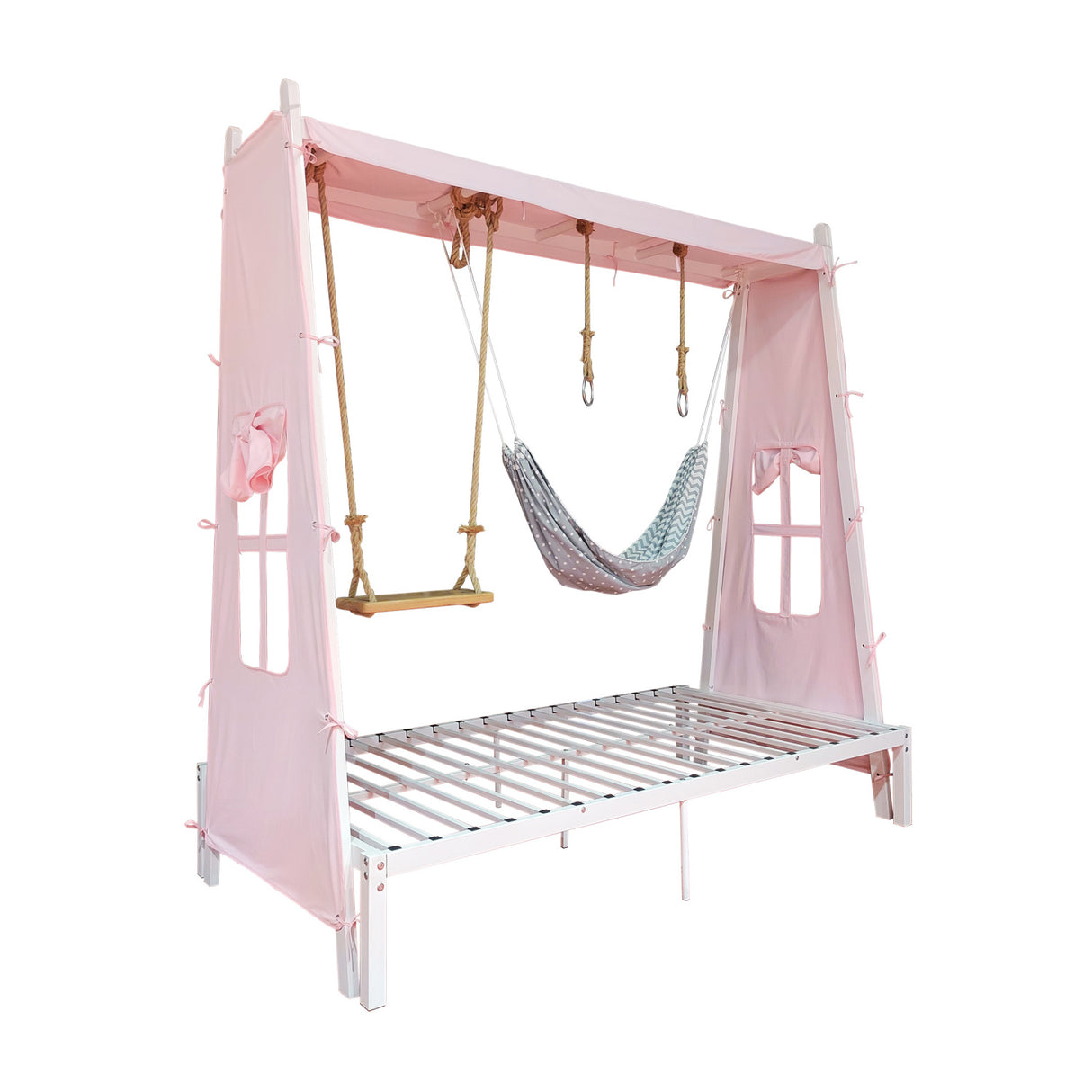 Twin Metal House Bed with Tent & Swing | OROA Kids