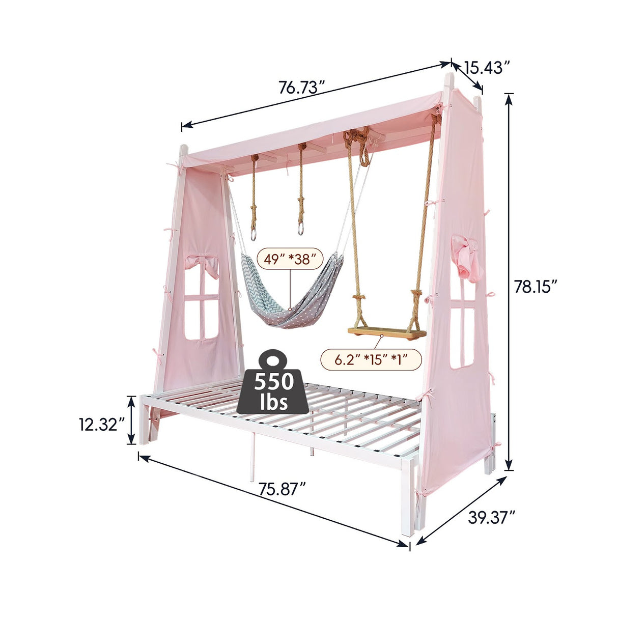 Twin Metal House Bed with Tent & Swing | OROA Kids