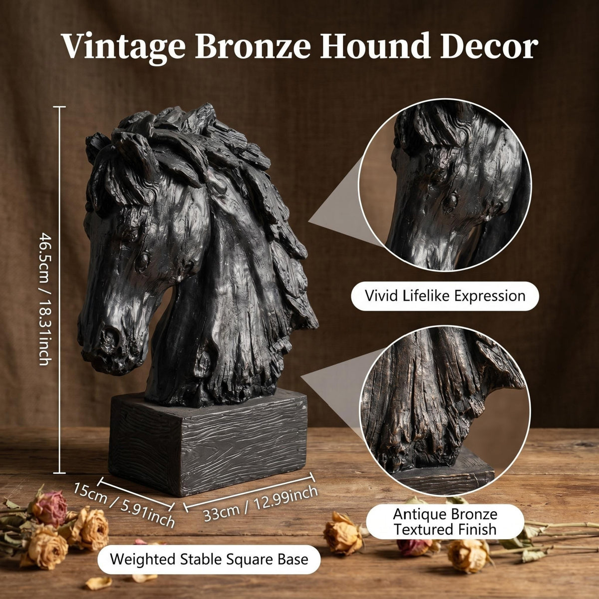 Modern European furniture - Black Rustic Horse Head Resin Sculpture Decor - www.oroa.com