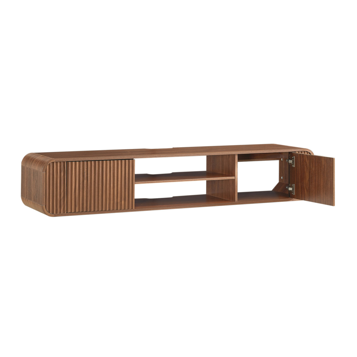Modern European furniture - Walnut Wall‑Mounted TV Stand with Open Storage - www.oroa.com