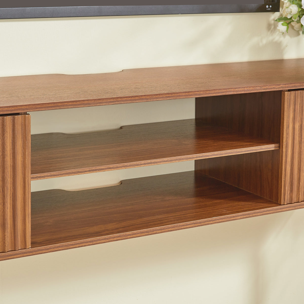 Modern European furniture - Walnut Wall‑Mounted TV Stand with Open Storage - www.oroa.com