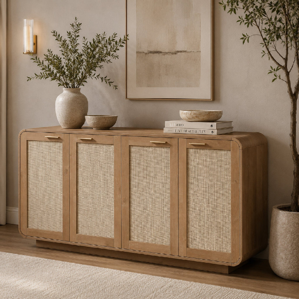 Caramel 4-Doors Rattan Storage Sideboard | OROA