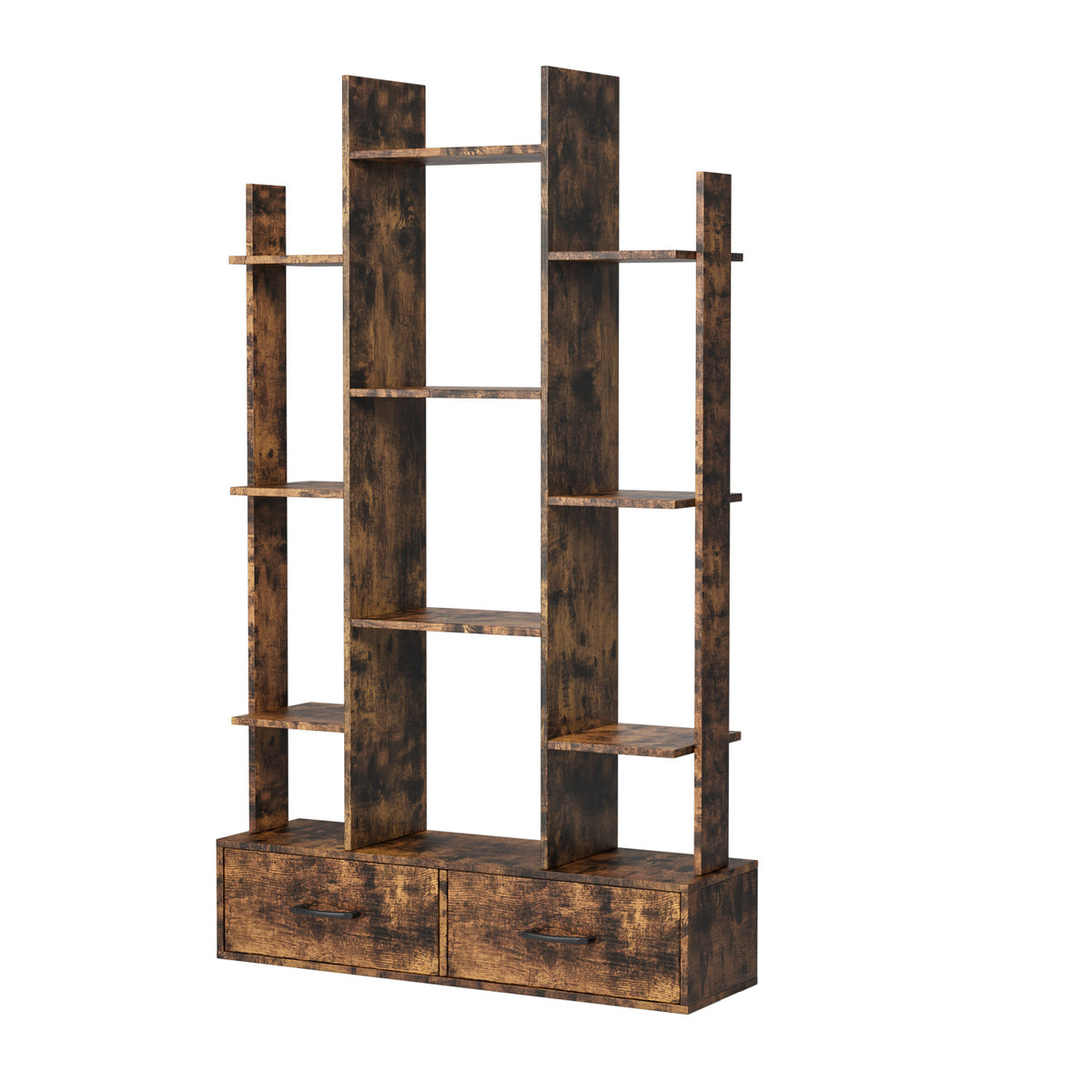 Industrial Rustic Brown 2 Drawers Bookshelf | OROA