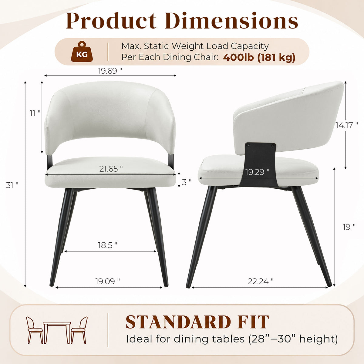 White Leather Upholstered Dining Chairs (2) | OROA