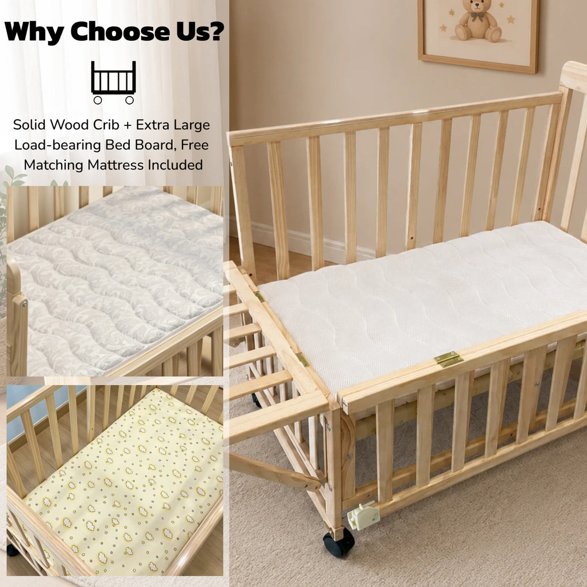 Solid Wood Bedside Bassinet | OROA Kids