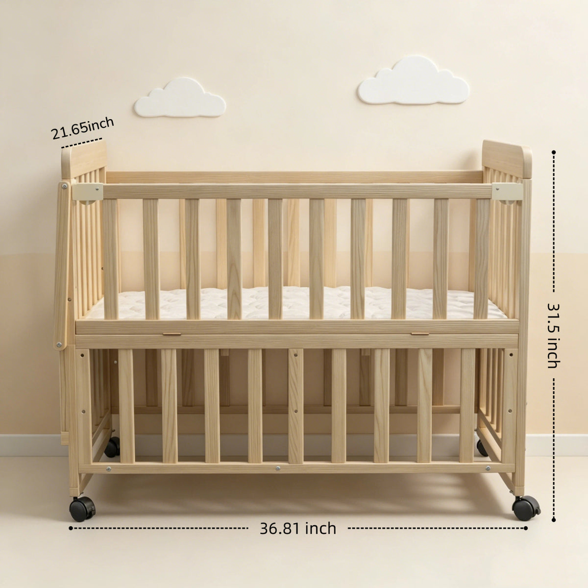 Natural Wooden Baby Crib with Changing Shelf | OROA Kids