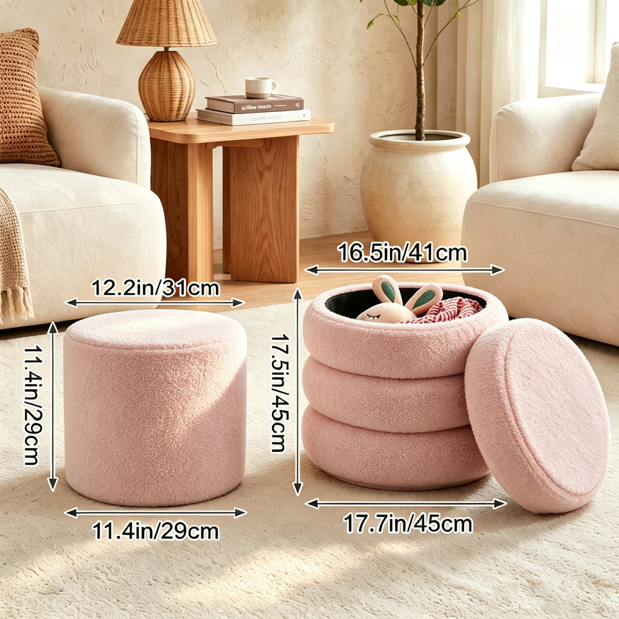 Pink Boucle Round Ottoman Set of 2 | OROA Kids