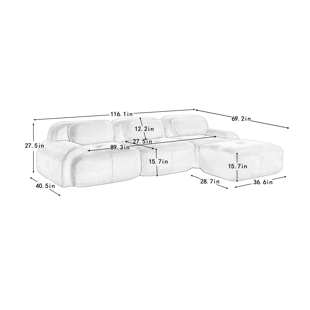 Camel L-shaped Modular Sofa | OROA
