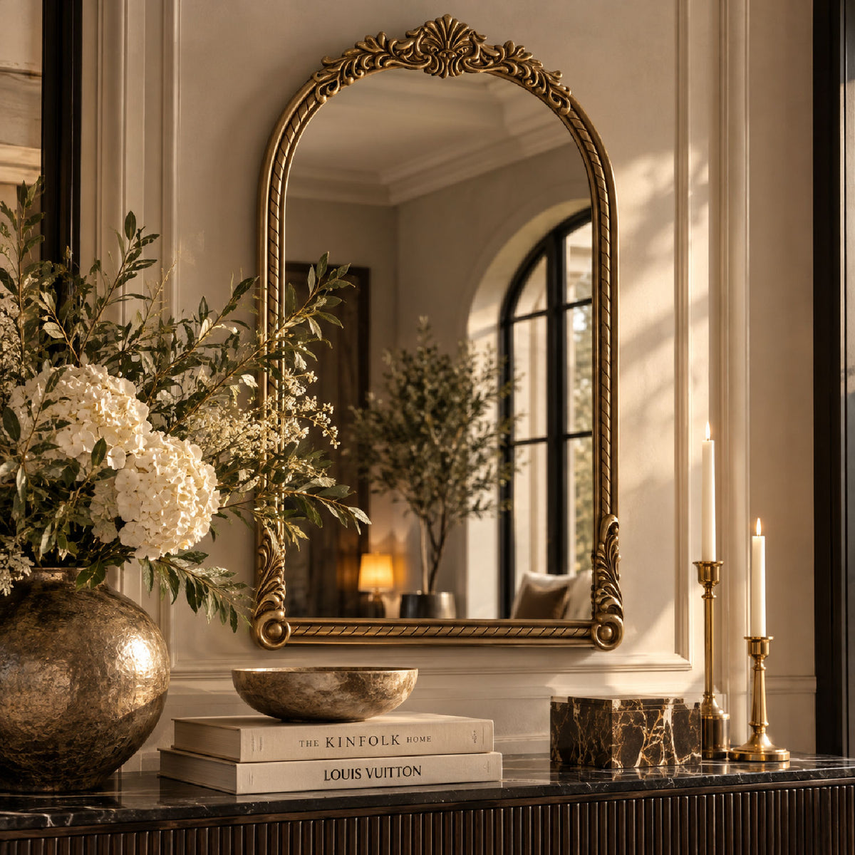 Vintage Gold Arch Relief Wall Mirror | OROA